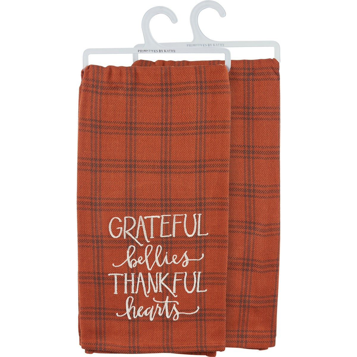 Grateful Bellies Thankful Hearts Kitchen Plaid Towel