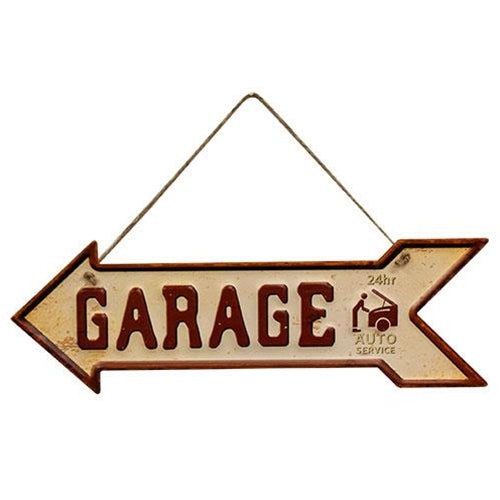 Garage 24 hr Auto Service Distressed Hanging Metal Sign