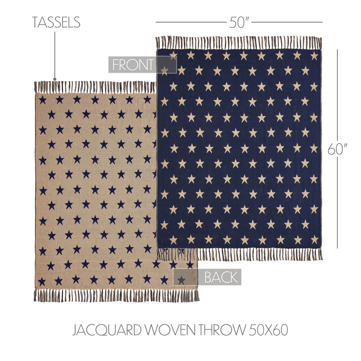 Americana Navy and Khaki Jacquard Stars Woven Double Sided Throw