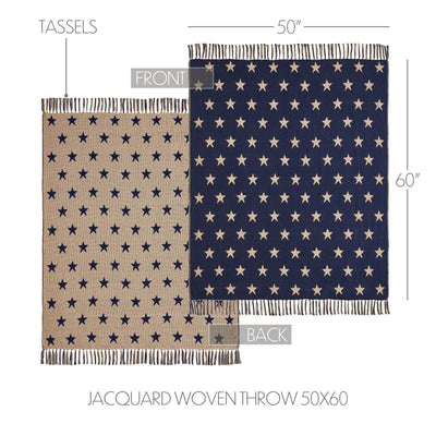 Americana Navy and Khaki Jacquard Stars Woven Double Sided Throw