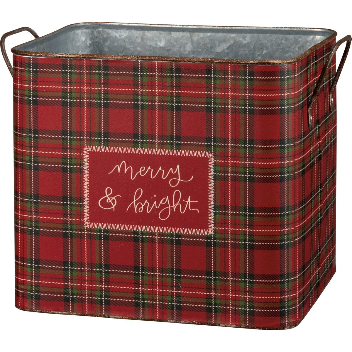 Set of 2 Home For The Holidays Plaid Metal Bin Set