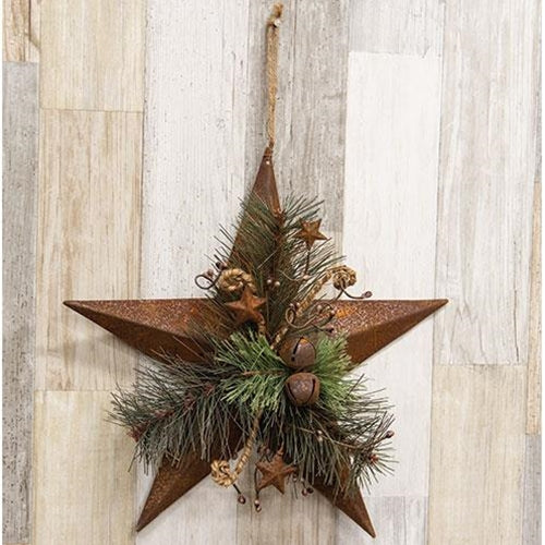 Rusty Metal Woodland Pine Star Hanging