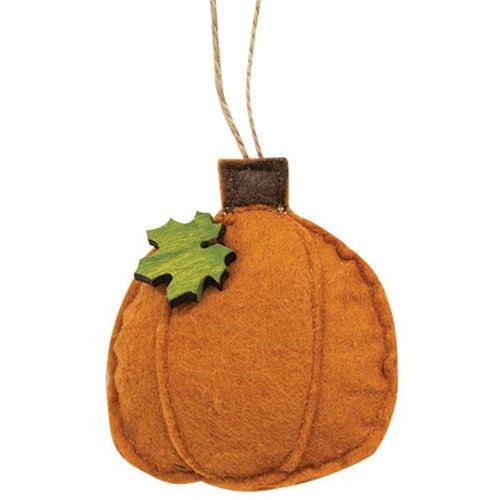 💙 Orange Pumpkin with Leaf Felt Ornament