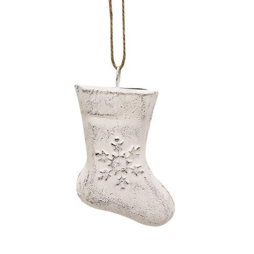 Cottage Chic Snowflake Embossed Metal Stocking Ornament