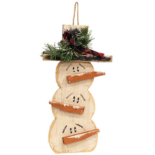 Rustic Wood Hanging Stacked Snowman Trio 14"H