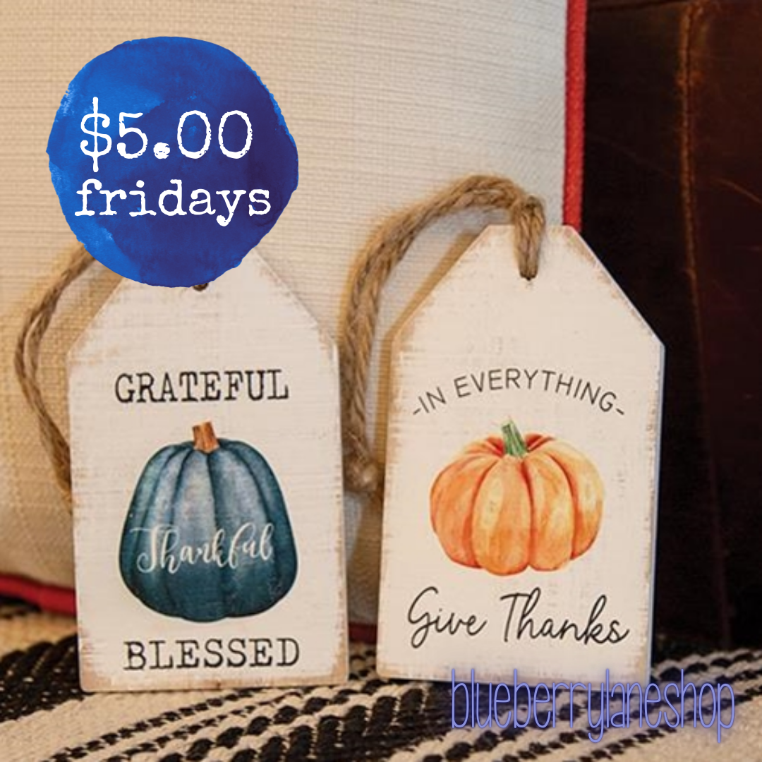 HAPPY BIRTHDAY🎂 💙 Set of 2 Grateful and Give Thanks Pumpkin Wood Tag Signs