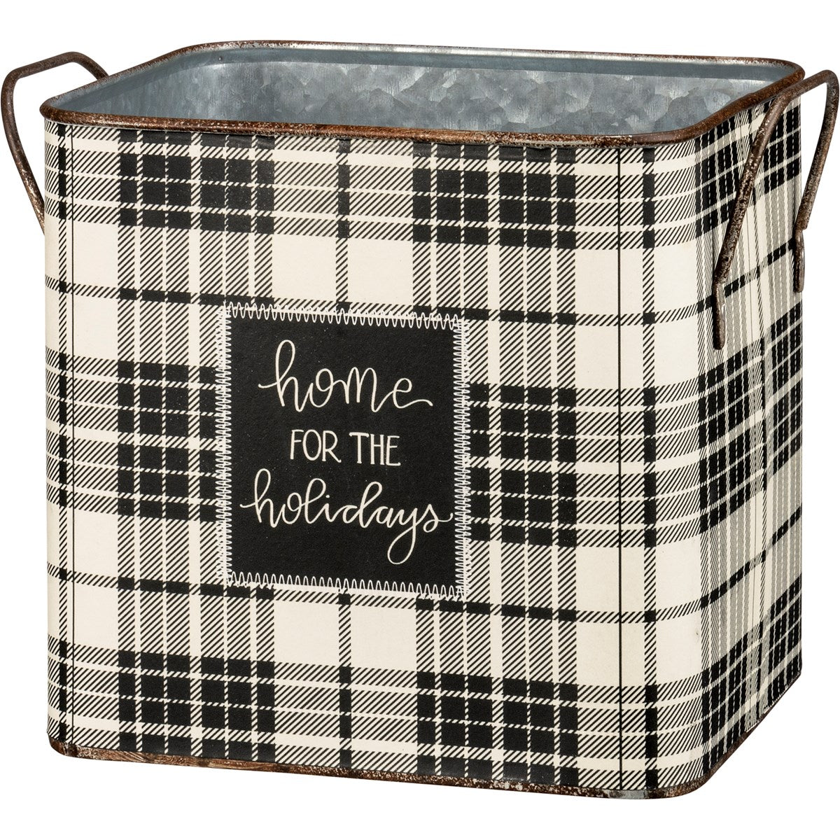 Set of 2 Home For The Holidays Plaid Metal Bin Set