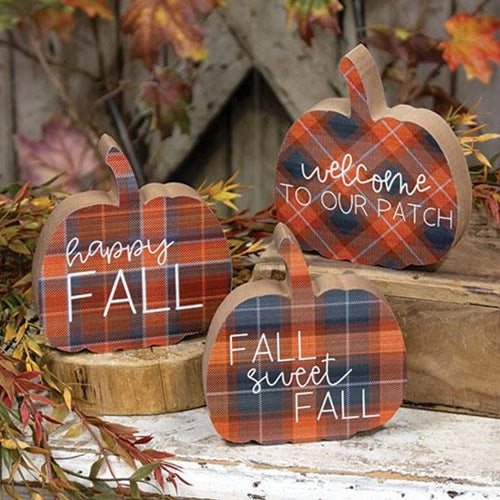 Set of 3 Fall Sweet Fall Plaid Pumpkin Chunky Sitters