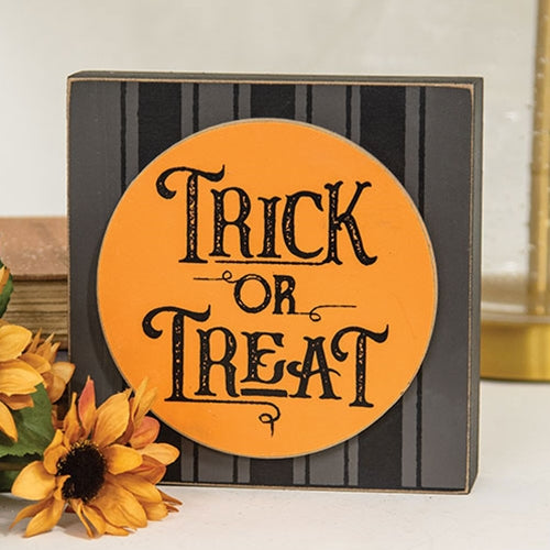 Trick Or Treat Black Ticking Stripe 6" Box Sign