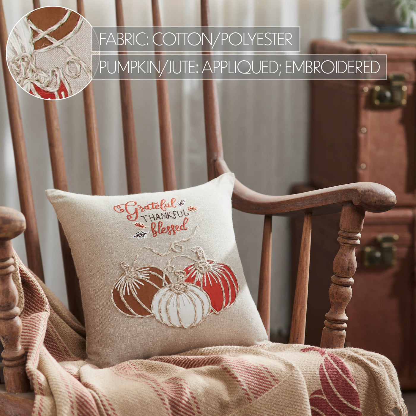 Grateful Thankful Blessed Pumpkins 12" Accent Pillow