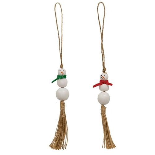 Set of 2 White Bead Snowman Ornaments