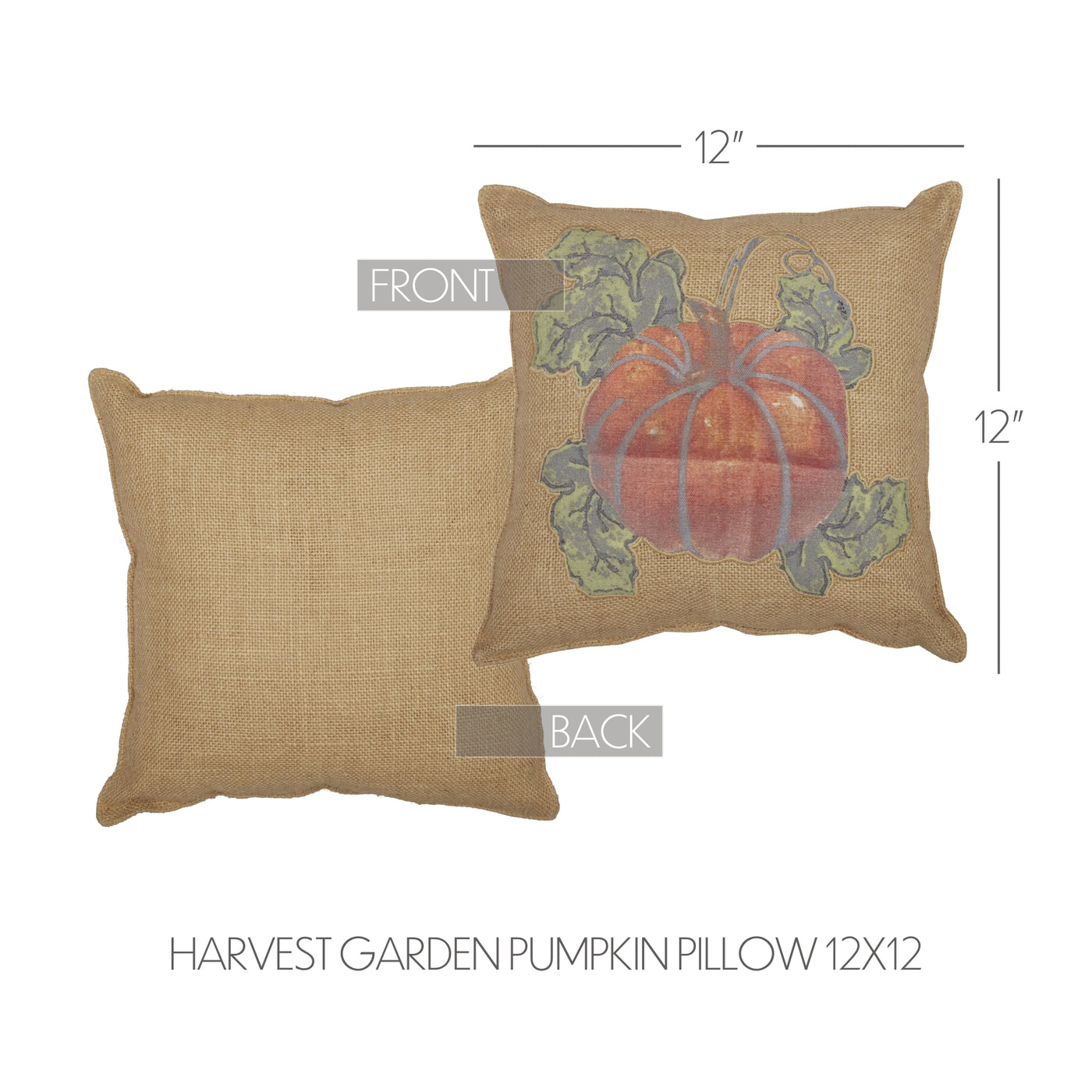 Harvest Garden Pumpkin 12" Jute Burlap Accent Pillow