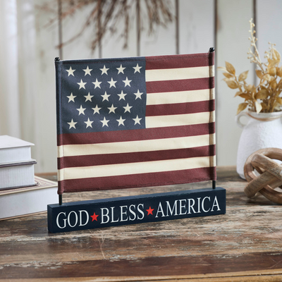 God Bless America Canvas American Flag on Base