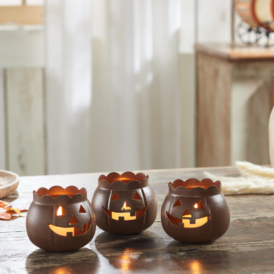 Set of 3 Bronze Jack O Lantern Votive Holders