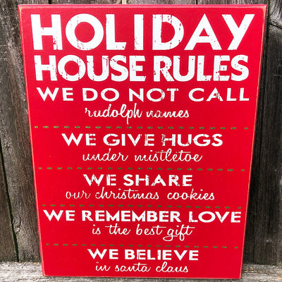 💙 Holiday House Rules 14" Christmas Wooden Box Sign