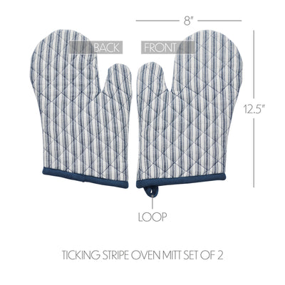 Set of 2 Sawyer Mill Blue Ticking Stripe Oven Mitts