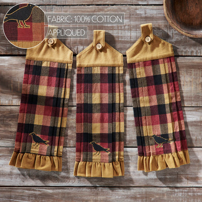 Set of 3 Heritage Farms Primitive Check Button Loop Tea Towels