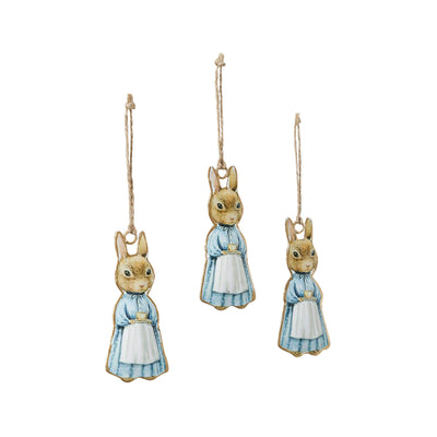 Set of 3 Bunny Rabbit in Apron Metal Ornaments