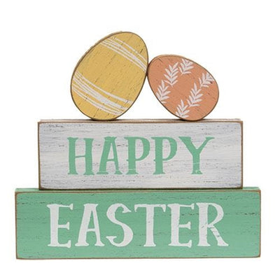 Happy Easter with Easter Eggs Stacking Blocks Sign