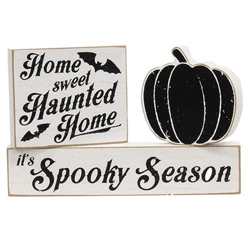💙 Set of 3 Home Sweet Haunted Home It's Spooky Season Mini Sign Blocks