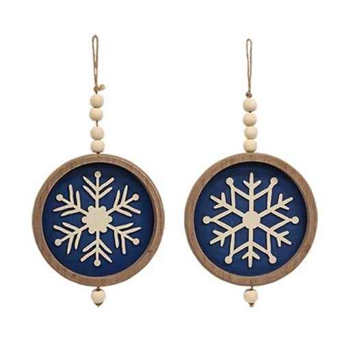 Set of 2 Snowflake Beaded Round Ornaments