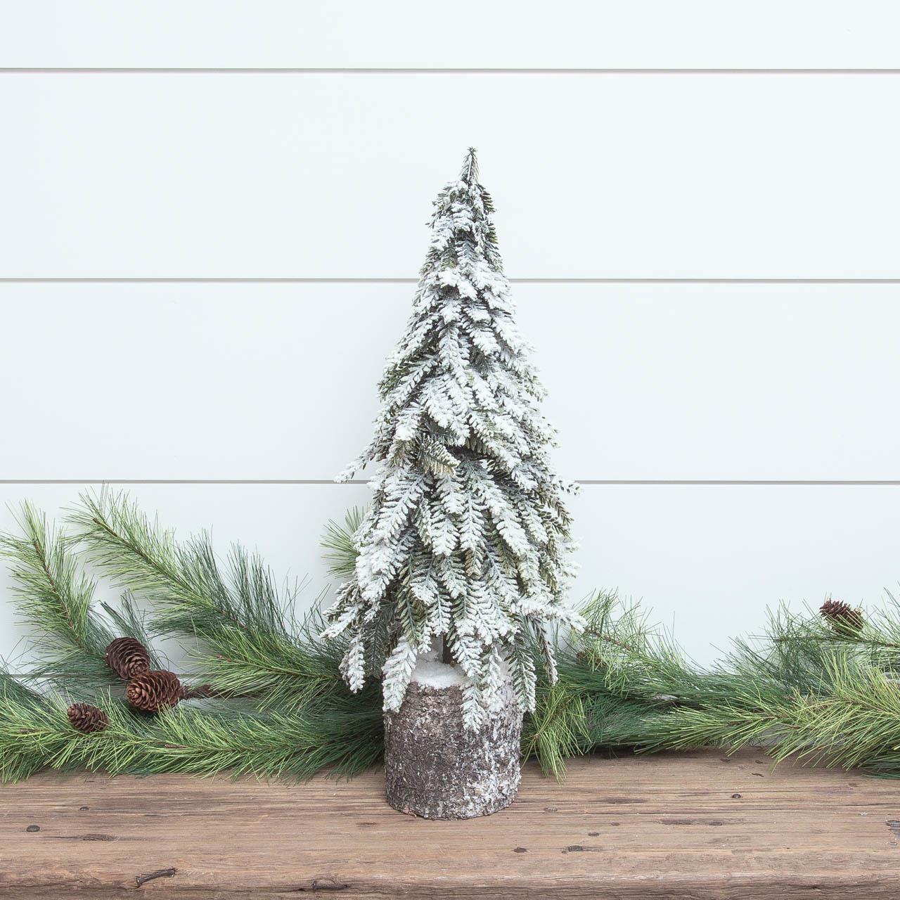 Snowy Faux Tree with Bark Base 22" H