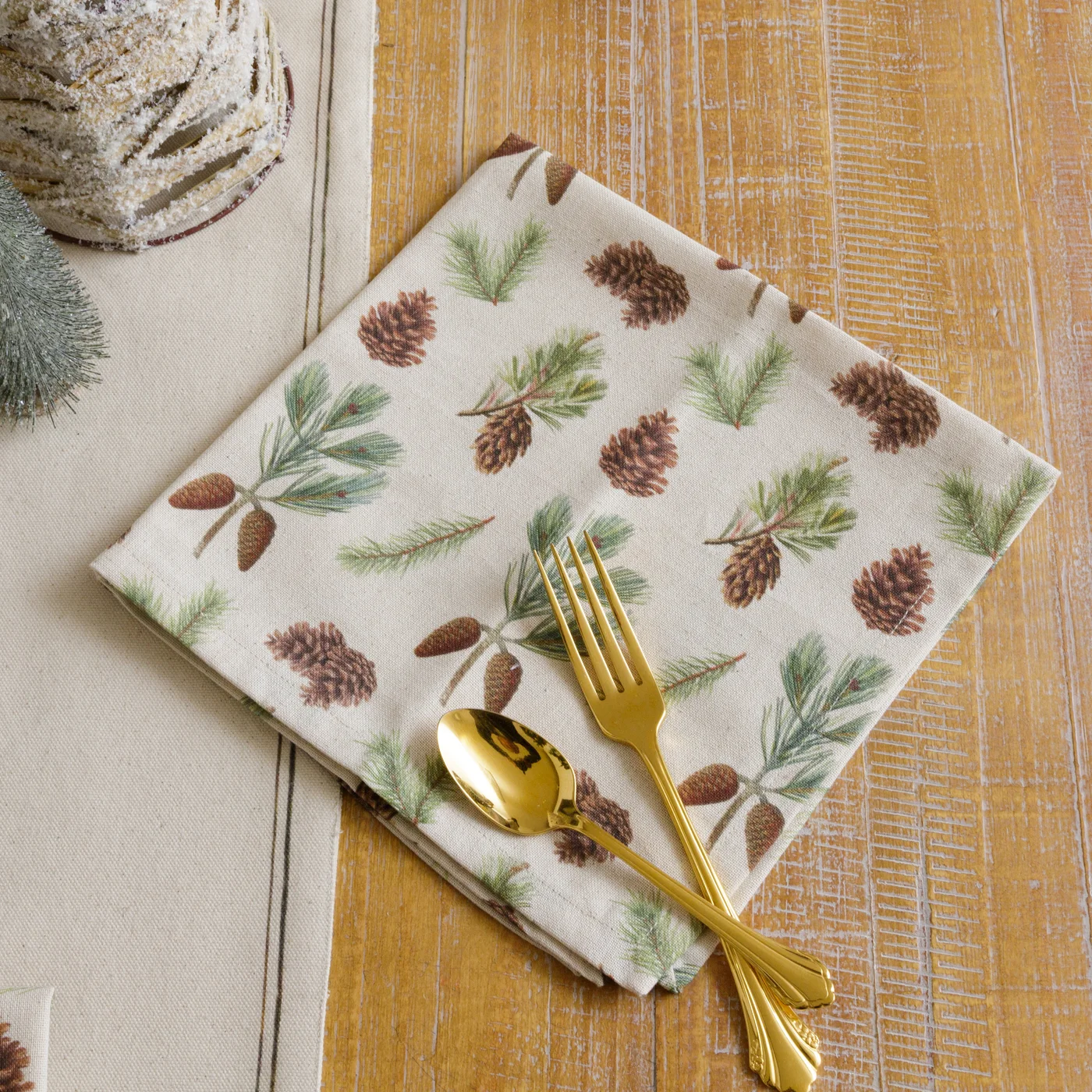 Set of 4 Pinecone And Boughs Cotton Napkins