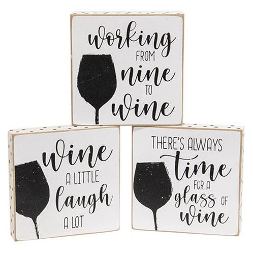 Set of 3 Always Time For Wine Polka Dot 4" Square Block Signs