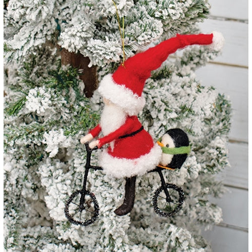 DAY 24 ✨ 25 Days of Ornaments ✨ Santa and Penguin Friend on Bicycle Felt Ornament