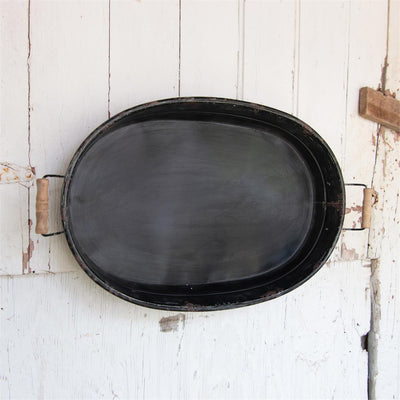 Distressed Black Metal Display Tray with Handles