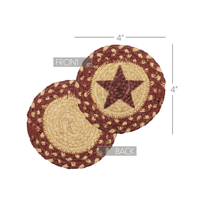 Set of 6 Burgundy Tan Jute Stencil Star Coasters