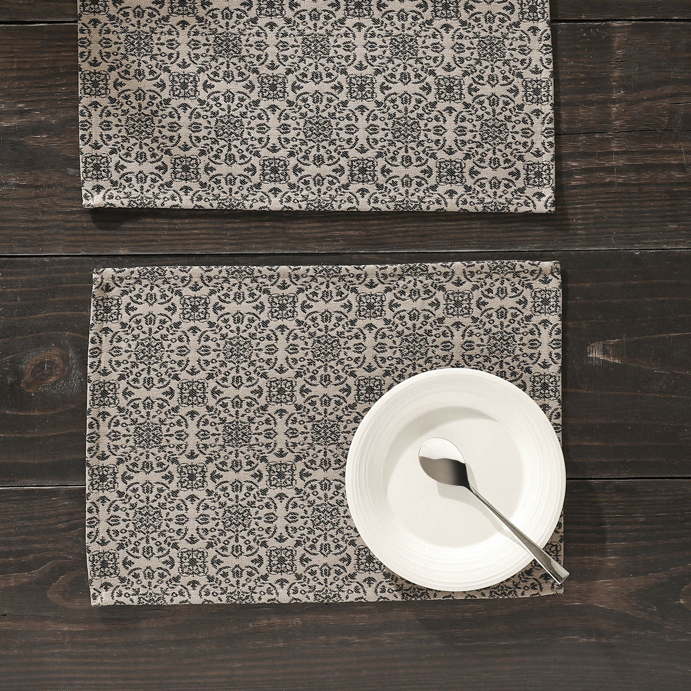 Set of 2 Custom House Black Tan Jacquard Placemats