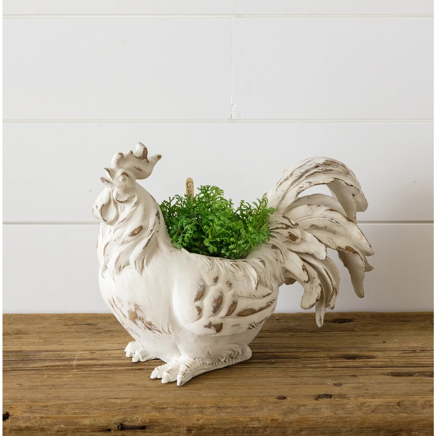 Rustic Rooster Distressed White Planter