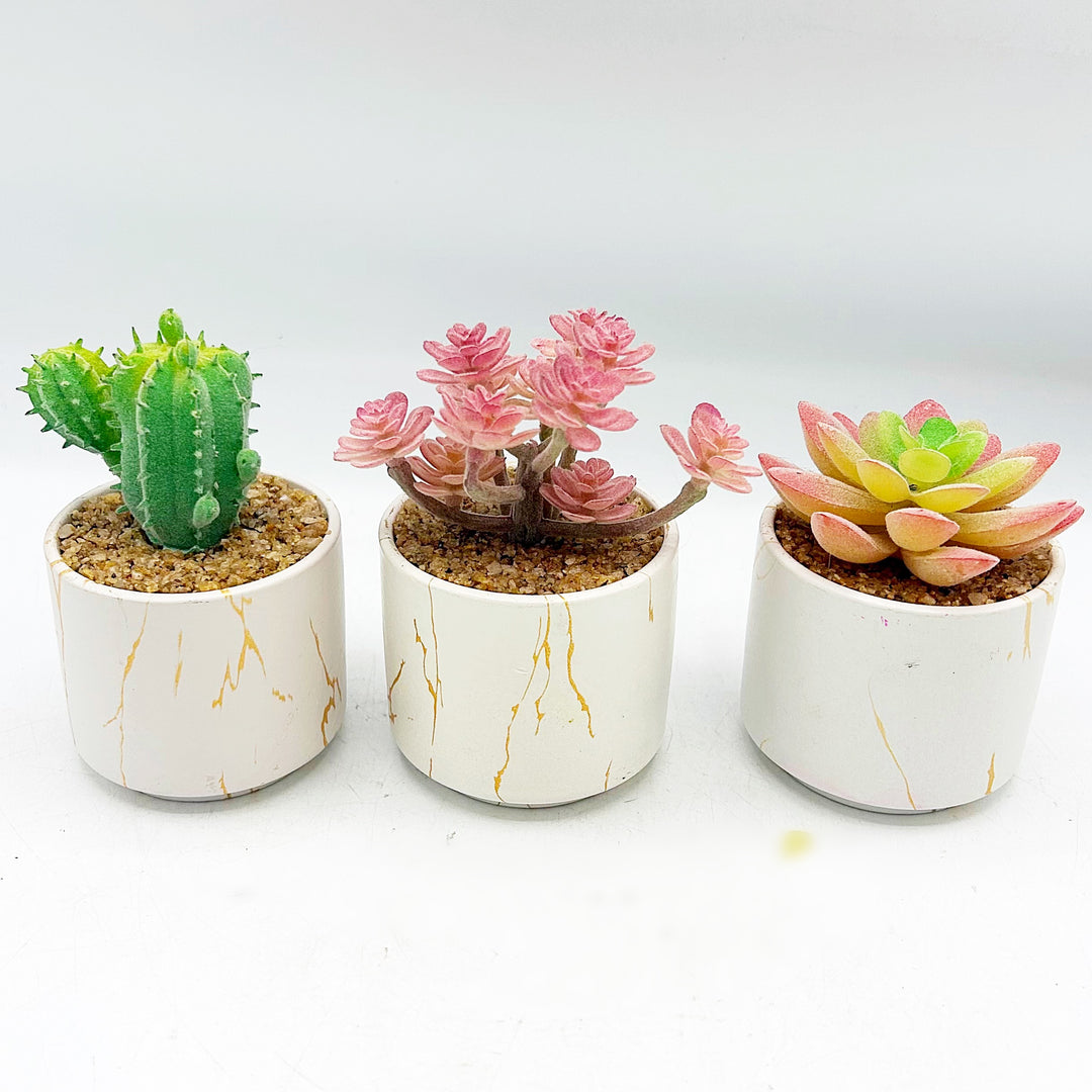 tiny pots for succulents Set of Three Faux Succulents in Mini Pots
