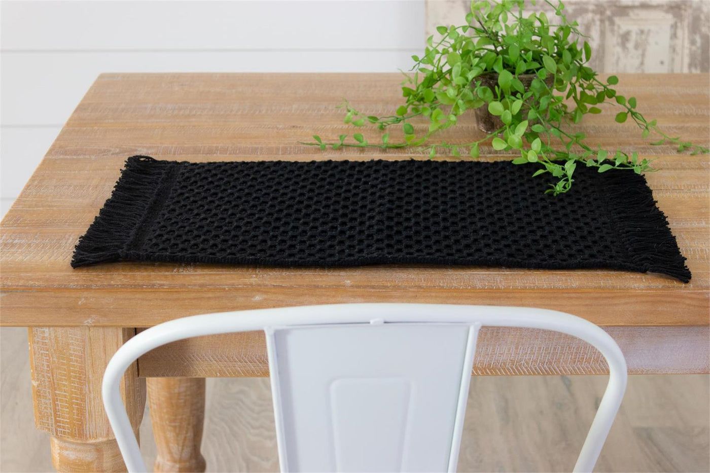 Set of 4 Black Woven Placemats with Fringe