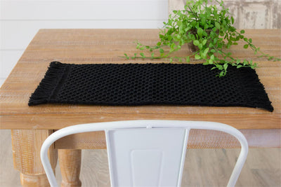 Set of 4 Black Woven Placemats with Fringe