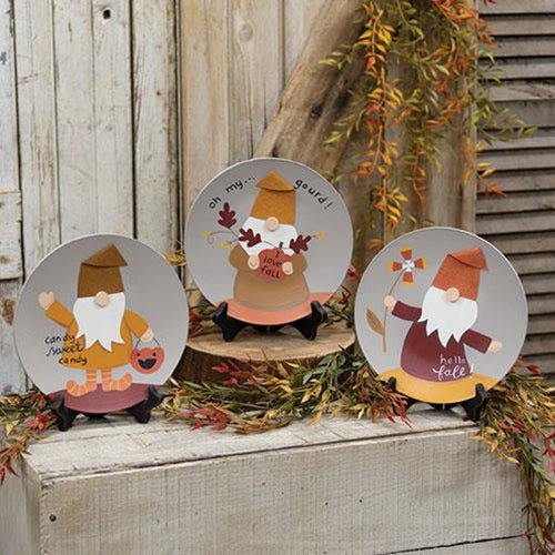 Set of 3 Hello Fall Gnome Decortive Plates