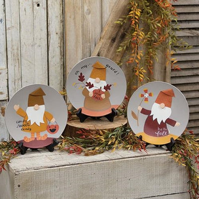 Set of 3 Hello Fall Gnome Decortive Plates