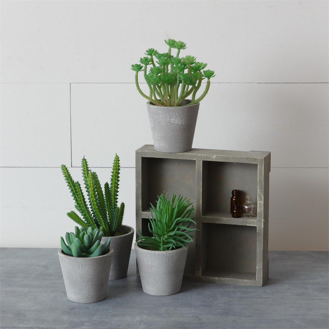 Faux Potted Succulents in Rustic Crate