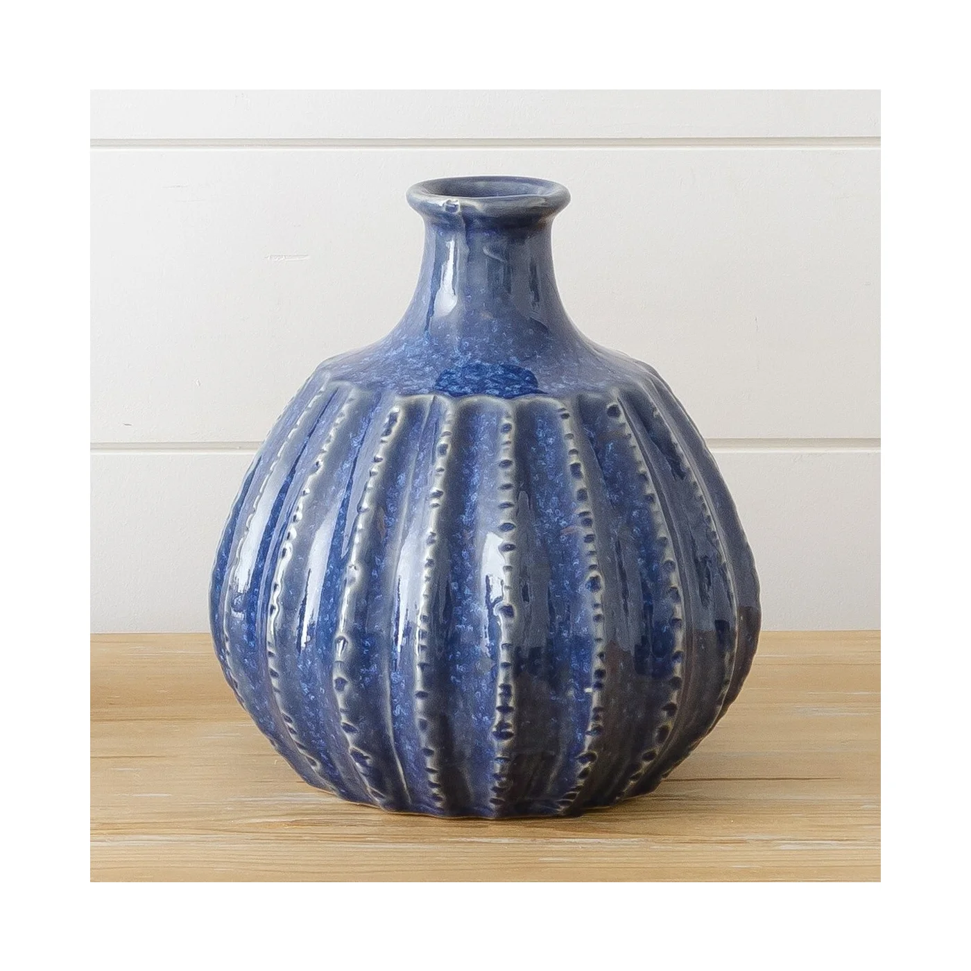 Nautical Blue Ridged 8" Stoneware Vase