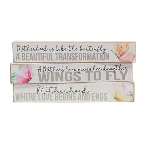 Set of 3 Motherhood Butterfly Mini Stick Signs