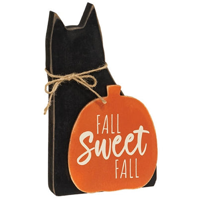 💙 Set of 2 Fall Sayings Cat & Pumpkin Wooden Fall Sitters