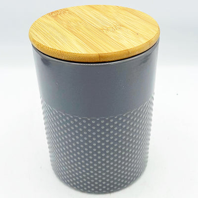 Farmhouse Grey Canister with Wooden Lid 6" H