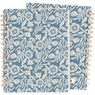 Blue Folk Florals Spiral Notebook Journal