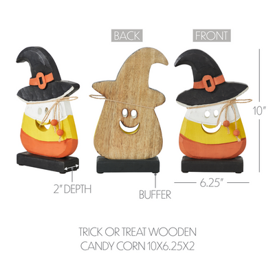 Halloween Wooden Candy Corn With Witch Hat Tabletop Decor