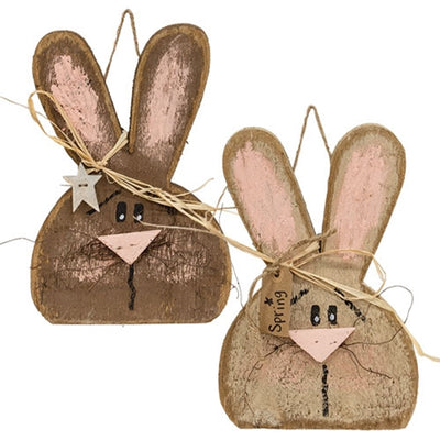 Set of 2 Rustic Wood Hanging Bunny Head 12"H