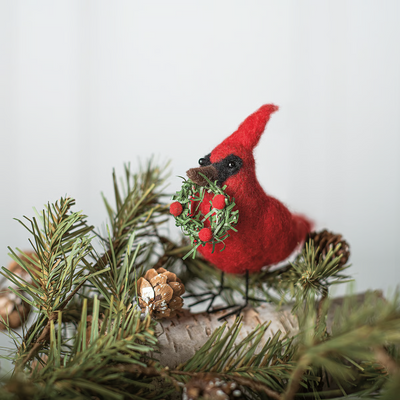 DAY 11 ✨ 14 Days of Felted Cheer ✨ Cardinal With Wreath Felt Bird Critter