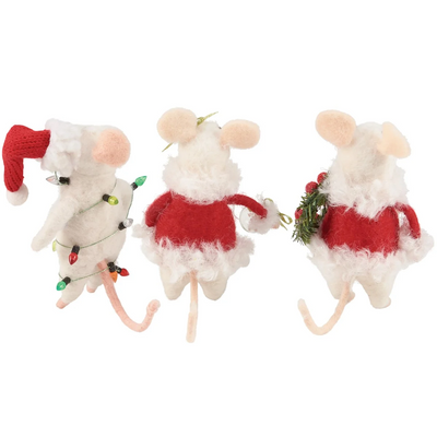 Set of 3 Claus Family Christmas Felt Mice Figures