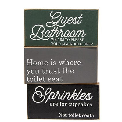 Set of 3 Bathroom Block Signs Guest Bathroom and Sprinkles