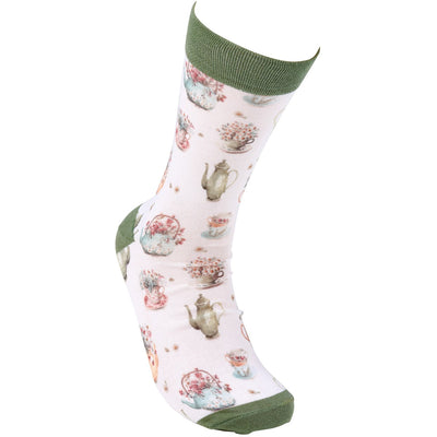 Tea Lover Teapots and Flowers Fun Novelty Socks
